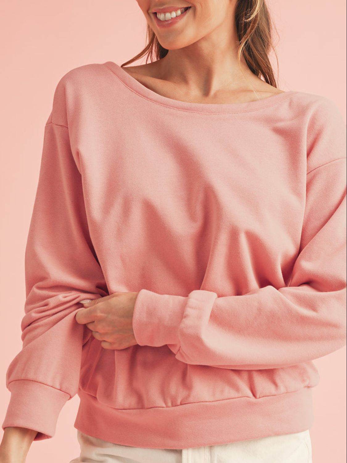 Bow Cutout Round Neck Long Sleeve Sweatshirt - Amexza