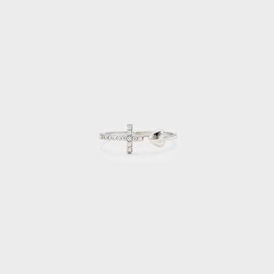 Heart Shape Cross Inlaid Zircon Open Ring Silver One Size for a perfect OOTD – dress to impress outfits from Amexza