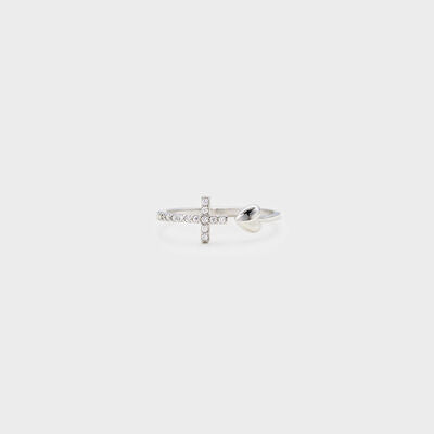 Heart Shape Cross Inlaid Zircon Open Ring Silver One Size for a perfect OOTD – dress to impress outfits from Amexza