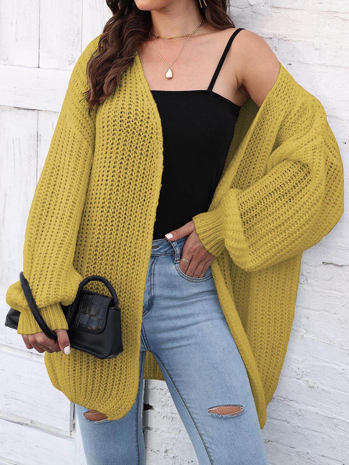 Open Front Dropped Shoulder Longline Cardigan - Amexza