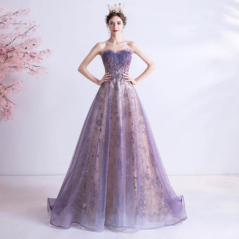 Strapless Purple Sequin Starry Dress Wedding Dress for a perfect OOTD – dress to impress outfits from Amexza