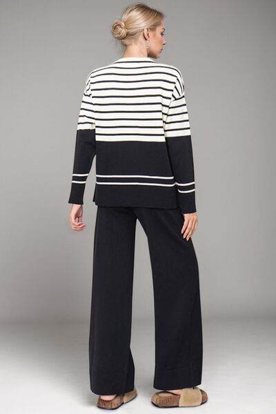 Basic Bae Striped Round Neck Long Sleeve Top and Pants Sweater Set for a perfect OOTD – dress to impress outfits from Amexza