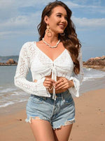 Drawstring Openwork Long Sleeve Cover-Up for a perfect OOTD – dress to impress outfits from Amexza