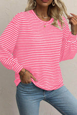 Striped Round Neck Long Sleeve Top - Amexza