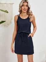 Eyelet Scoop Neck Sleeveless Dress - Amexza