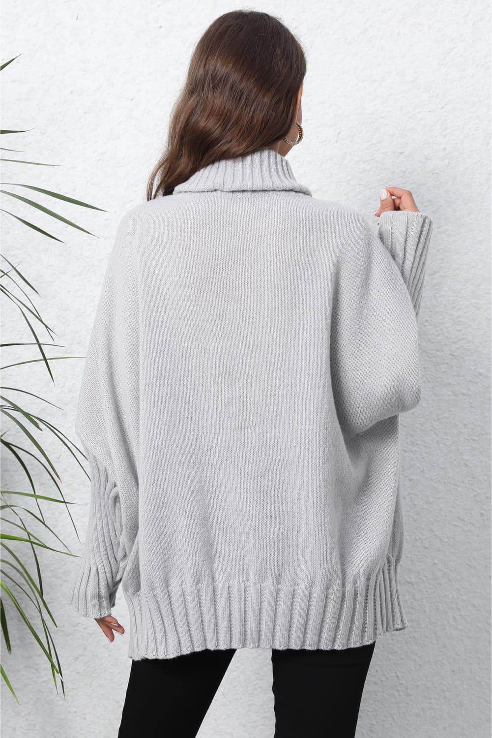 Turtle Neck Long Sleeve Ribbed Sweater - Amexza