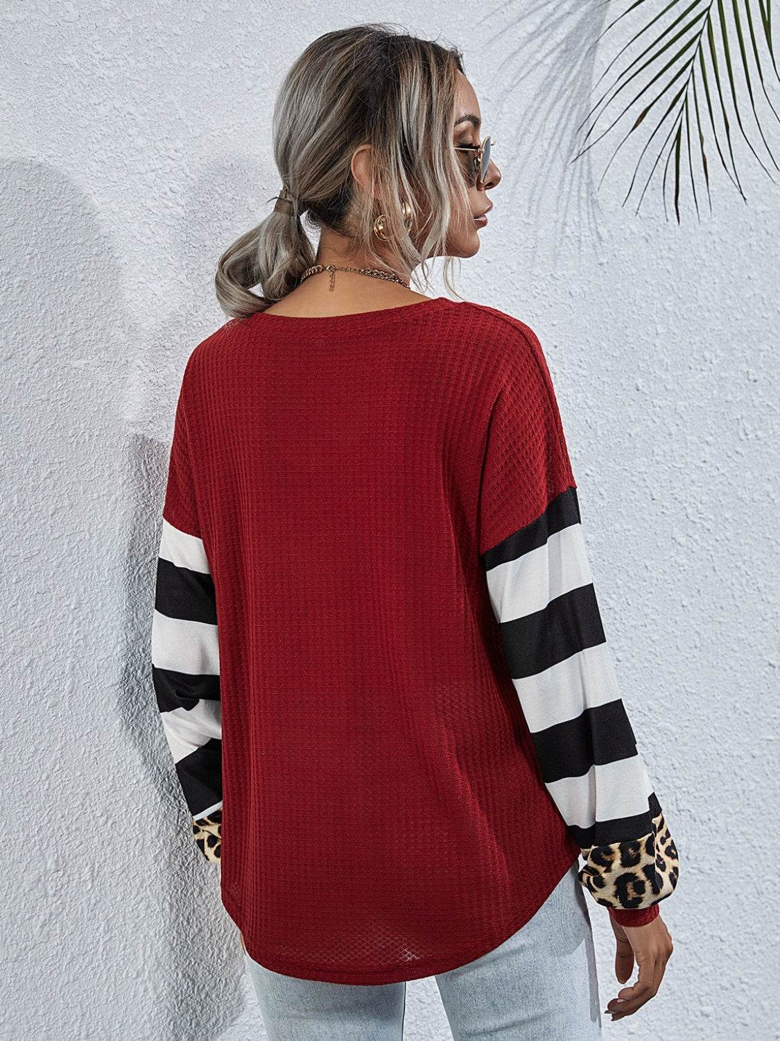 Leopard Striped Waffle-Knit Top for a perfect OOTD – dress to impress outfits from Amexza