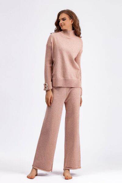 Basic Bae High- Low Turtleneck Long Sleeve Top and Pants Sweater Set for a perfect OOTD – dress to impress outfits from Amexza