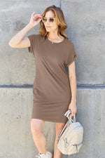 Basic Bae Full Size Round Neck Short Sleeve Dress with Pockets - Amexza