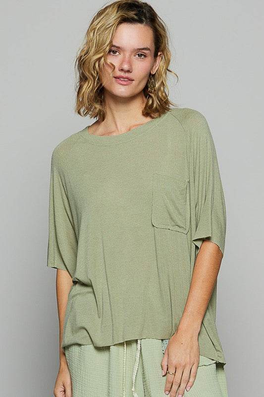 POL Round Neck Half Sleeve T-Shirt Sage for a perfect OOTD – dress to impress outfits from Amexza