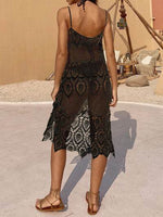 Openwork Scoop Neck Spaghetti Strap Cover-Up Dress Black One Size for a perfect OOTD – dress to impress outfits from Amexza