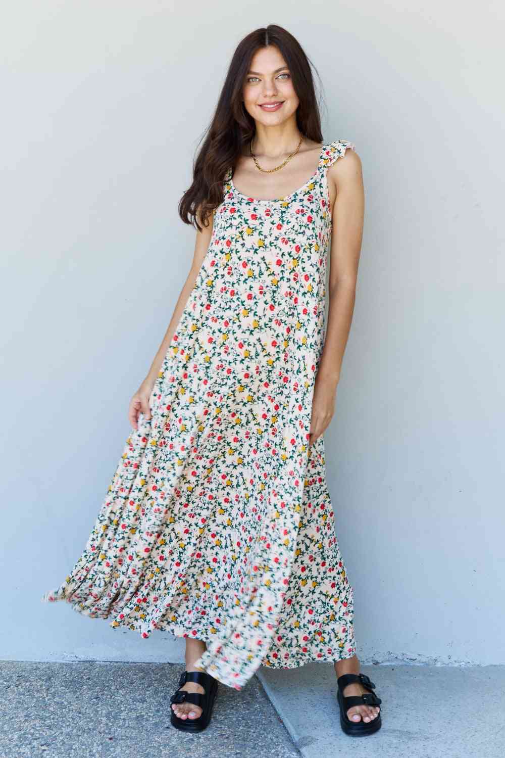 Doublju In The Garden Ruffle Floral Maxi Dress in Natural Rose for a perfect OOTD – dress to impress outfits from Amexza