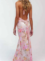 Floral Halter Neck Deep V Maxi Dress