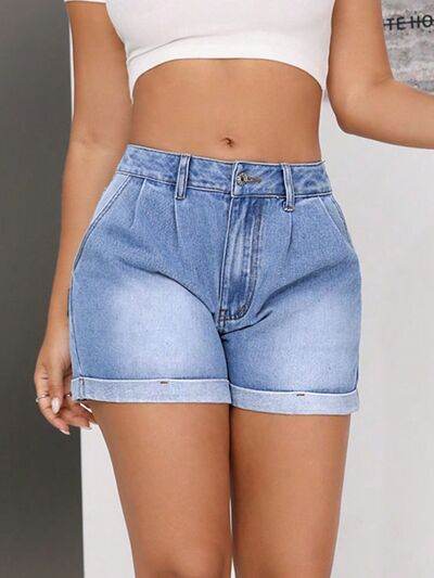 Rolled Hem Mid-Rise Waist Denim Shorts for a perfect OOTD – dress to impress outfits from Amexza