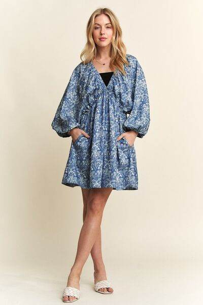 ADORA Printed V-Neck Batwing Sleeve Mini Dress for a perfect OOTD – dress to impress outfits from Amexza