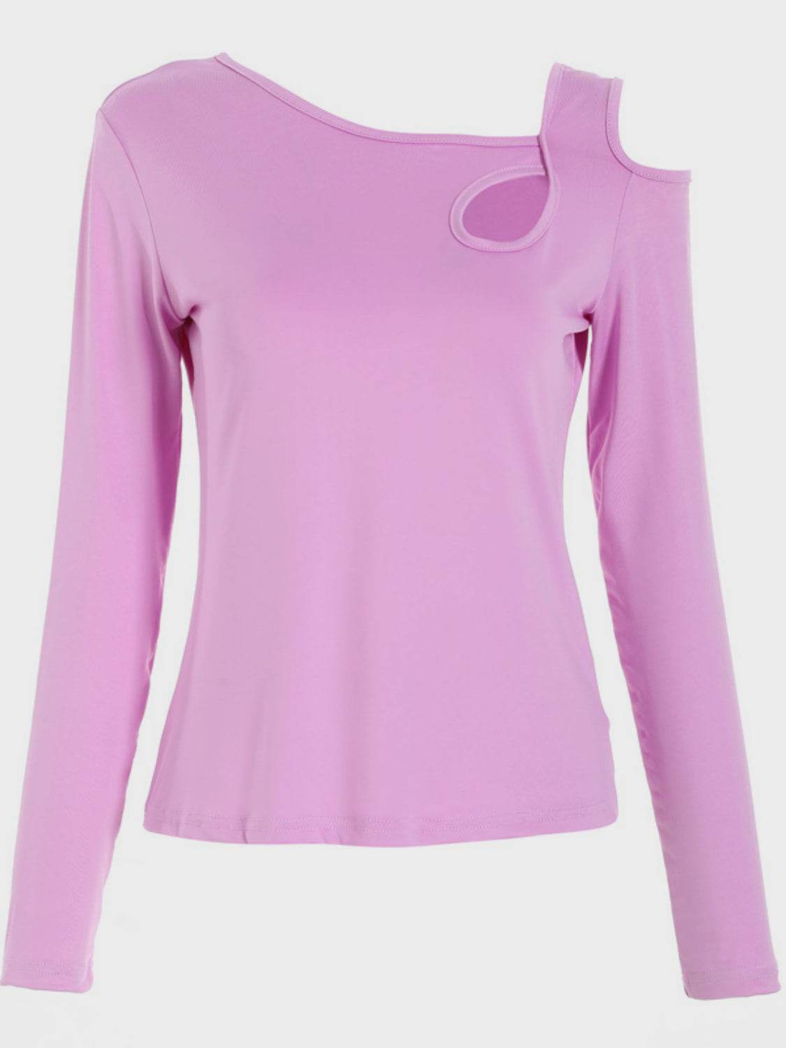 Cutout Asymmetrical Neck Long Sleeve T-Shirt Pink Purple for a perfect OOTD – dress to impress outfits from Amexza