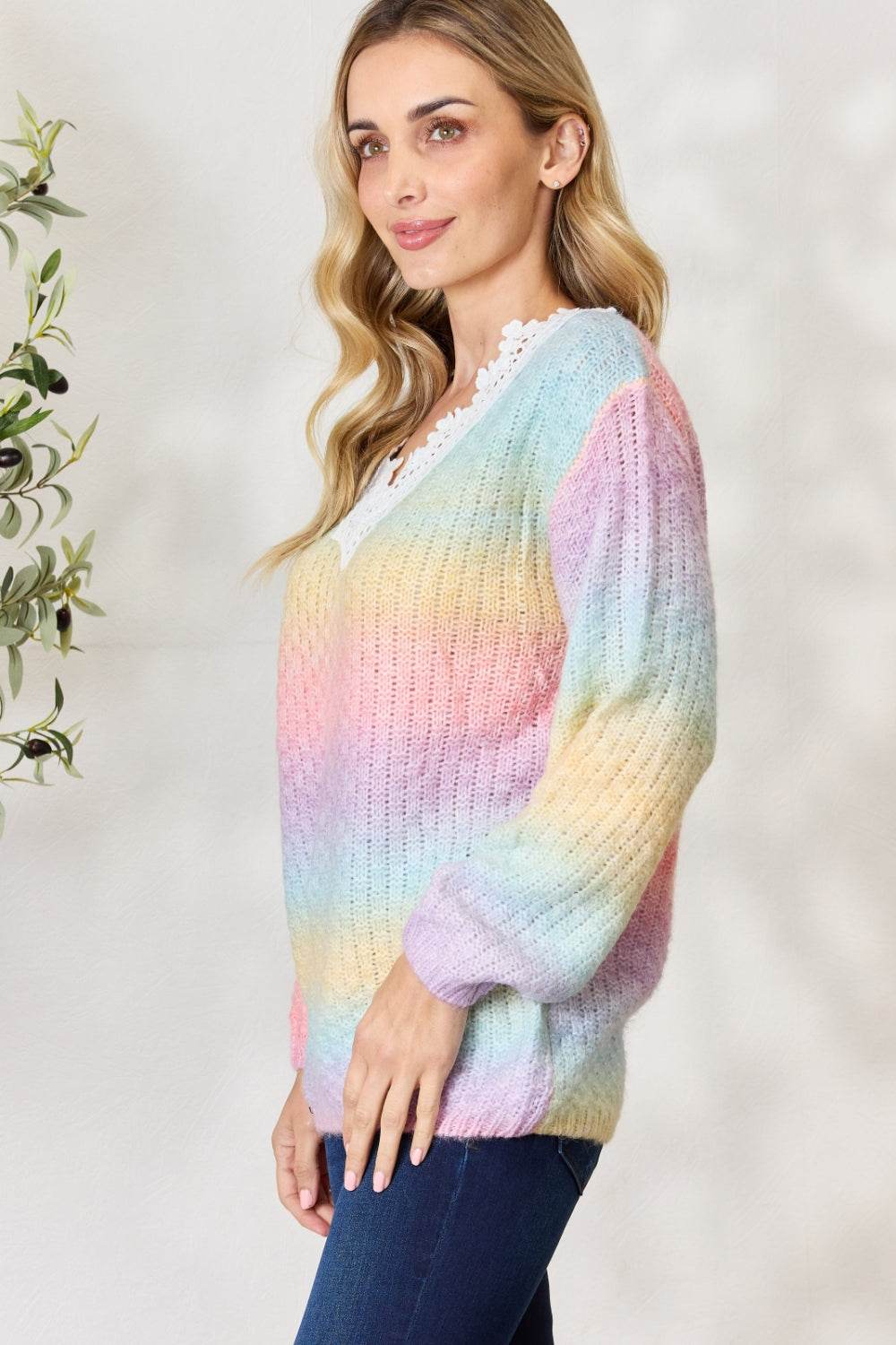 BiBi Rainbow Gradient Crochet Deetail Sweater for a perfect OOTD – dress to impress outfits from Amexza