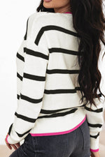 Striped Round Neck Drop Shoulder Sweater for a perfect OOTD – dress to impress outfits from Amexza