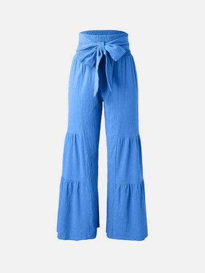 Tied Ruched Wide Leg Pants - Amexza