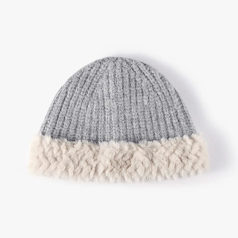 Fuzzy Hem Knit Hat Light Gray One Size for a perfect OOTD – dress to impress outfits from Amexza