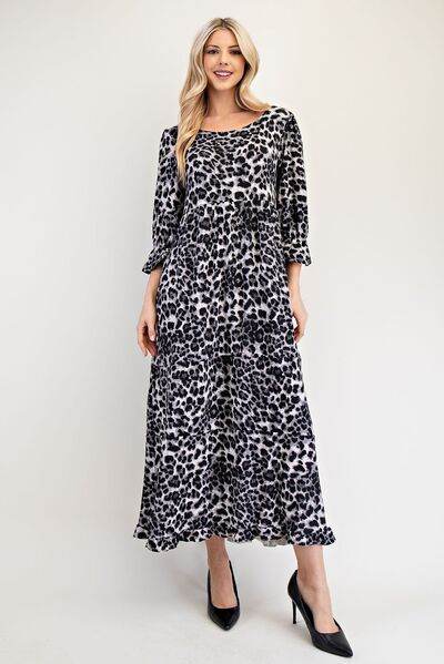 Celeste Full Size Leopard Round Neck Flounce Sleeve Dress for a perfect OOTD – dress to impress outfits from Amexza