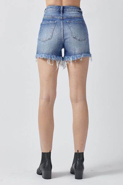 RISEN Raw Hem Asymmetrical Waist Denim Shorts for a perfect OOTD – dress to impress outfits from Amexza