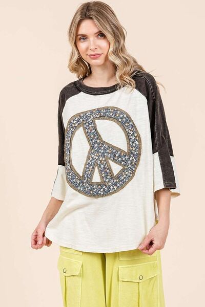 Mittoshop Peace Sign Patch Mineral Washed T-Shirt for a perfect OOTD – dress to impress outfits from Amexza