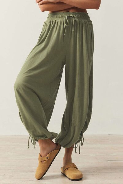 Drawstring Ruched Pants Matcha Green for a perfect OOTD – dress to impress outfits from Amexza