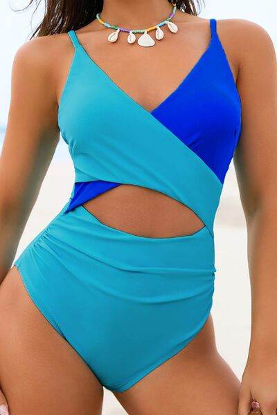Cutout Spaghetti Strap One-Piece Swimwear Sky Blue for a perfect OOTD – dress to impress outfits from Amexza