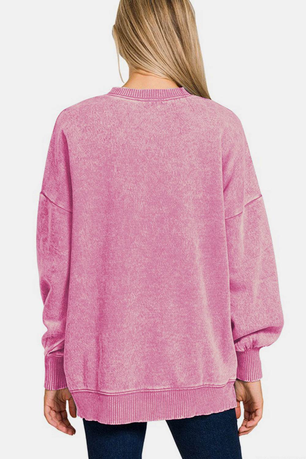 Zenana High-Low Acid Wash Fleece Sweatshirt for a perfect OOTD – dress to impress outfits from Amexza