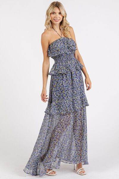 Mittoshop Ruffled Smocked Floral Halter Neck Maxi Dress for a perfect OOTD – dress to impress outfits from Amexza