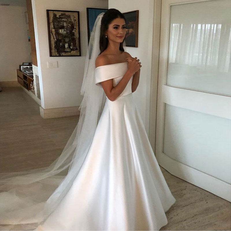 Women's Wedding Dress Off-neck Simple Dress Ivory White for a perfect OOTD – dress to impress outfits from Amexza