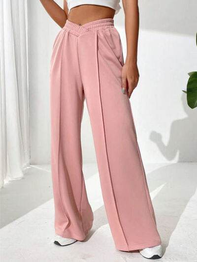 Elastic Waist Wide Leg Pants Blush Pink for a perfect OOTD – dress to impress outfits from Amexza