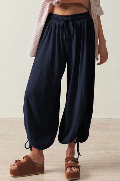 Drawstring Ruched Pants Dark Navy for a perfect OOTD – dress to impress outfits from Amexza