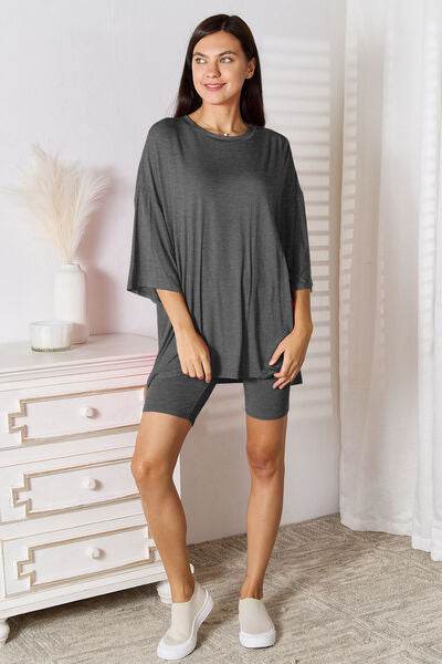 Basic Bae Full Size Soft Rayon Three-Quarter Sleeve Top and Shorts Set - Amexza