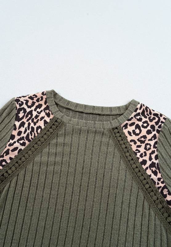 Leopard Round Neck Long Sleeve T-Shirt for a perfect OOTD – dress to impress outfits from Amexza