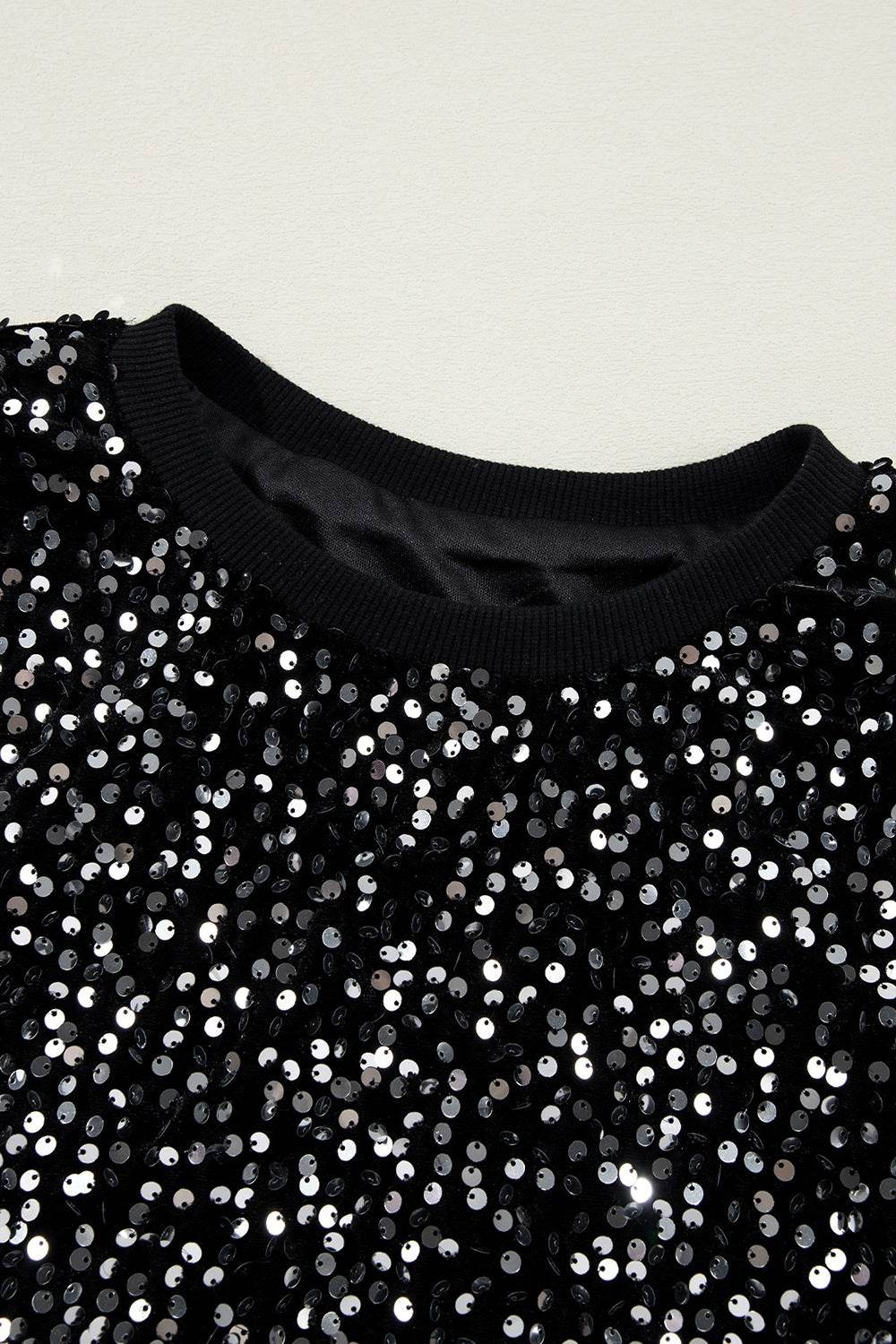 Sequin Round Neck Long Sleeve Blouse - Amexza
