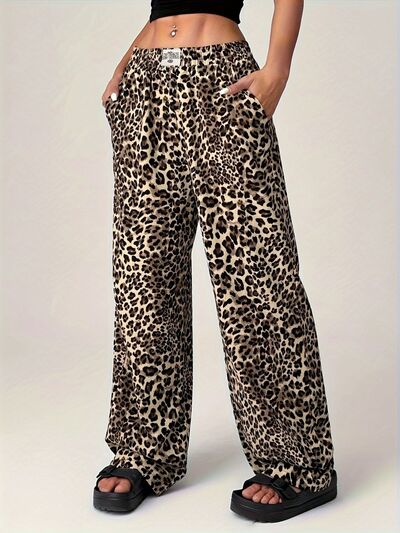 Leopard Wide Leg Pants with Pockets Leopard for a perfect OOTD – dress to impress outfits from Amexza