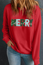 MERRY CHRISTMAS Contrast Long Sleeve Sweatshirt Deep Red for a perfect OOTD – dress to impress outfits from Amexza