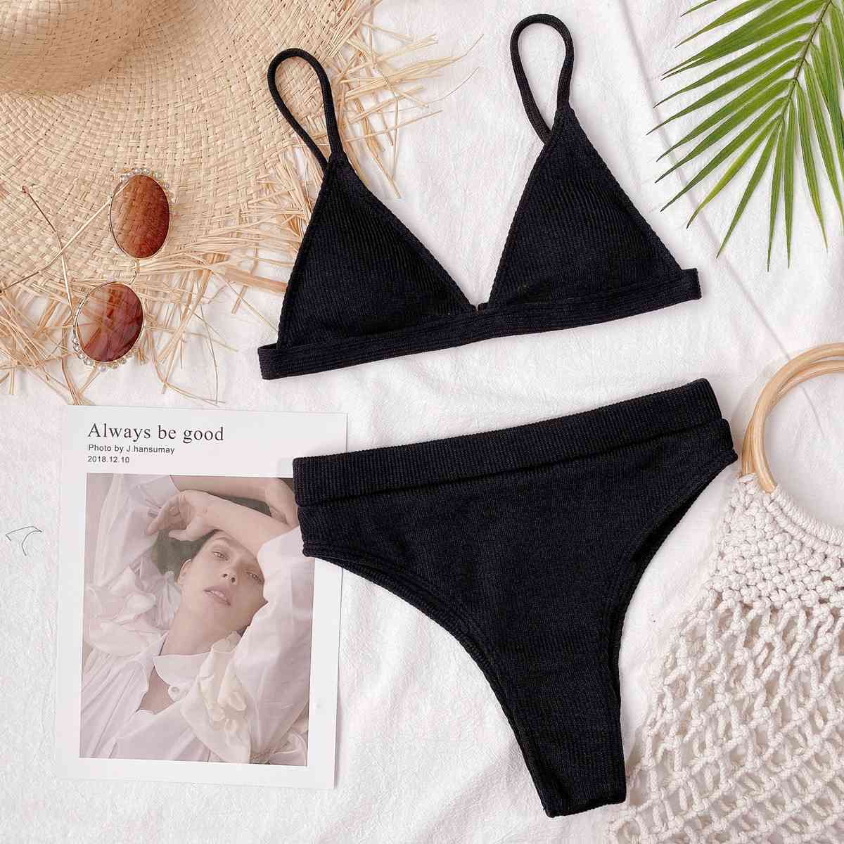 Spaghetti Strap Ribbed Bikini Set for a perfect OOTD – dress to impress outfits from Amexza