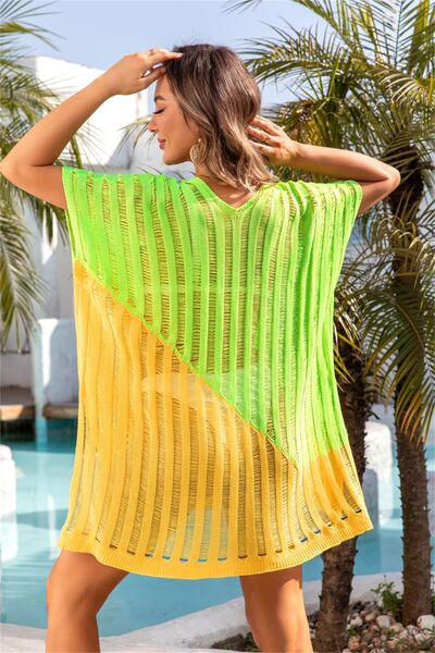 Angel Wings Slit Color Block V-Neck Cover Up for a perfect OOTD – dress to impress outfits from Amexza