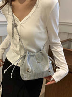 Butterfly Drawstring Bucket Bag Gray One Size for a perfect OOTD – dress to impress outfits from Amexza