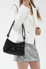 Sequin Double Strap Shoulder Bag Black One Size for a perfect OOTD – dress to impress outfits from Amexza