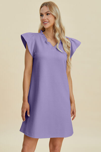 Double Take Full Size Ruffled V-Neck Cap Sleeve Dress for a perfect OOTD – dress to impress outfits from Amexza