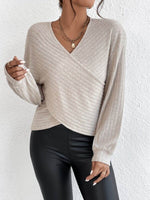 Surplice Dropped Shoulder Long Sleeve T-Shirt - Amexza