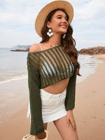 Openwork Boat Neck Long Sleeve Cover-Up for a perfect OOTD – dress to impress outfits from Amexza