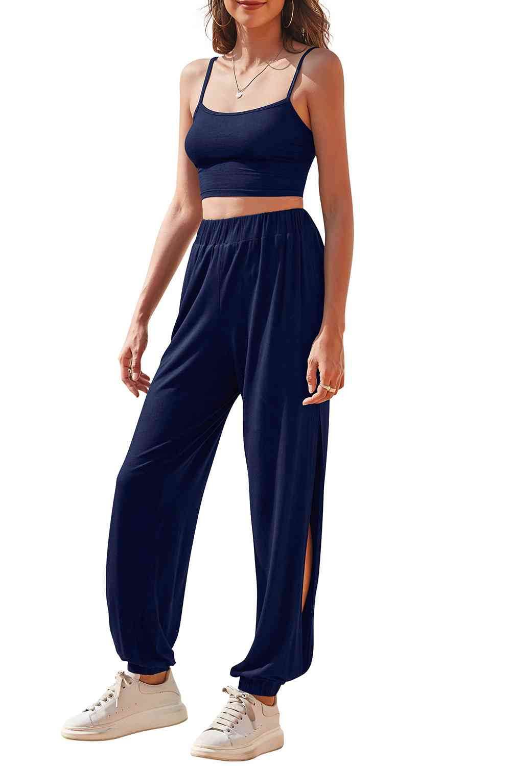 Cropped Cami and Side Split Joggers Set for a perfect OOTD – dress to impress outfits from Amexza