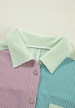 Color Block Corded Button Up Shacket - Amexza