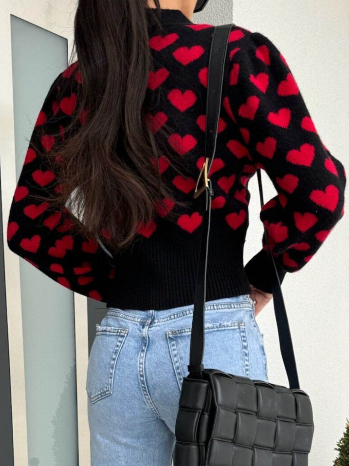 Valentine’s Day Heart V-Neck Cropped Cardigan for a perfect OOTD – dress to impress outfits from Amexza