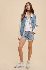 Annie Wear Collared Neck Double Placket Denim Jacket - Amexza